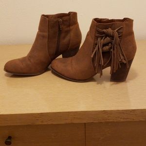 Brown booties with fringe